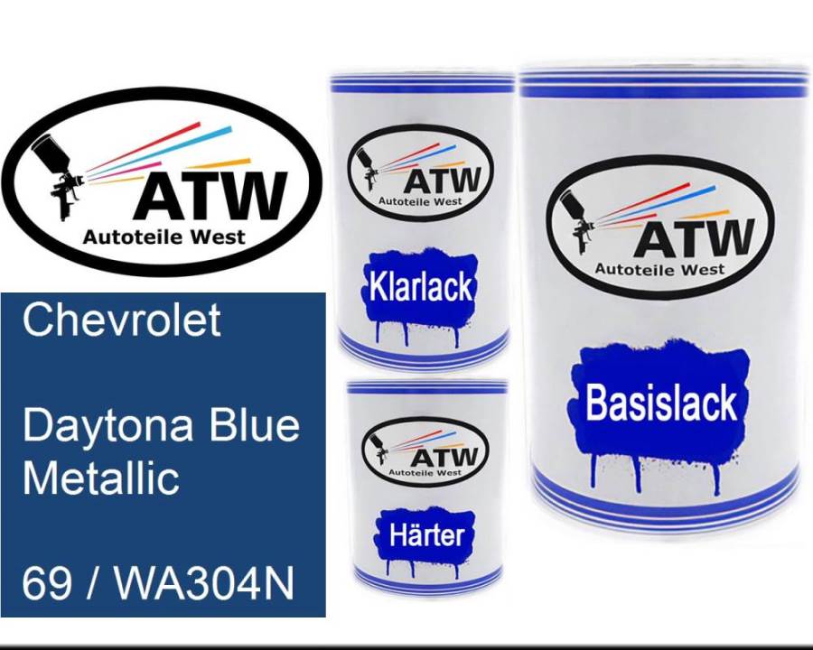 Chevrolet, Daytona Blue Metallic, 69 / WA304N: 500ml Lackdose + 500ml Klarlack + 250ml Härter - Set, von ATW Autoteile West.